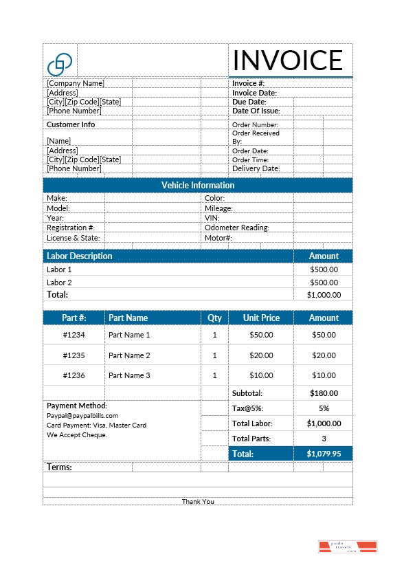Auto Repair Service Invoice Template PSD template